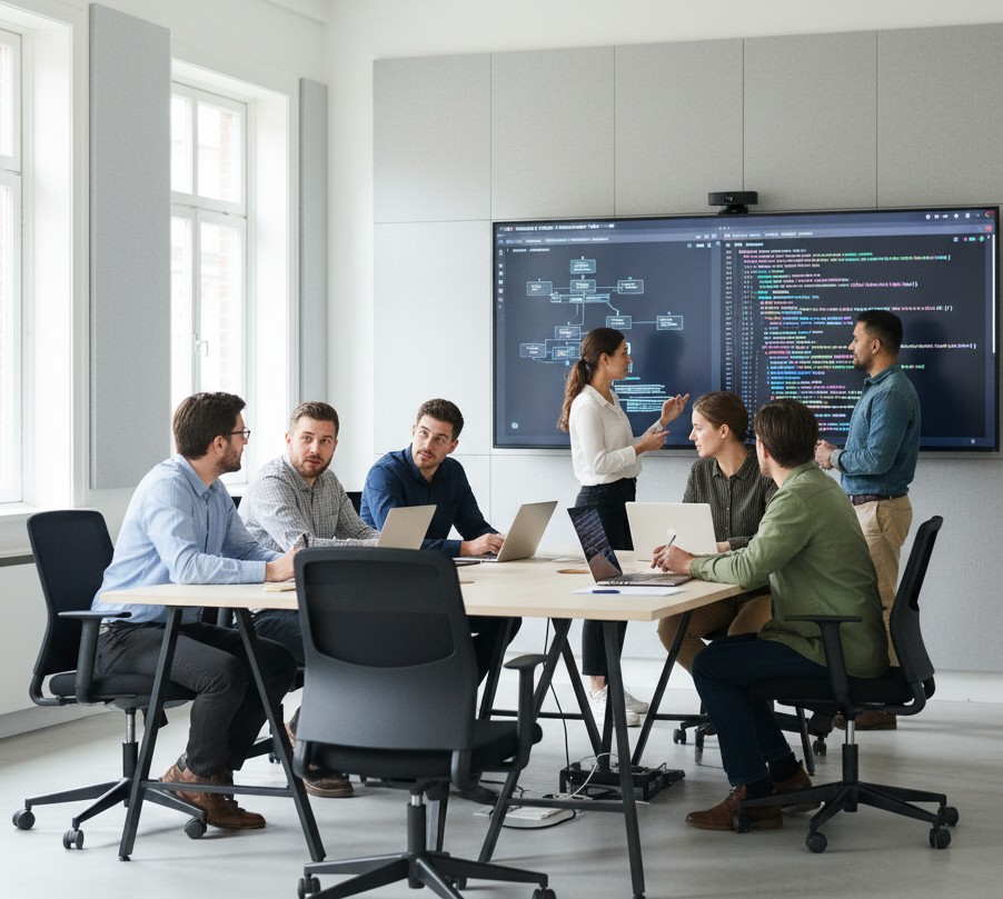 Équipe de développeurs travaillant sur un projet de modernisation