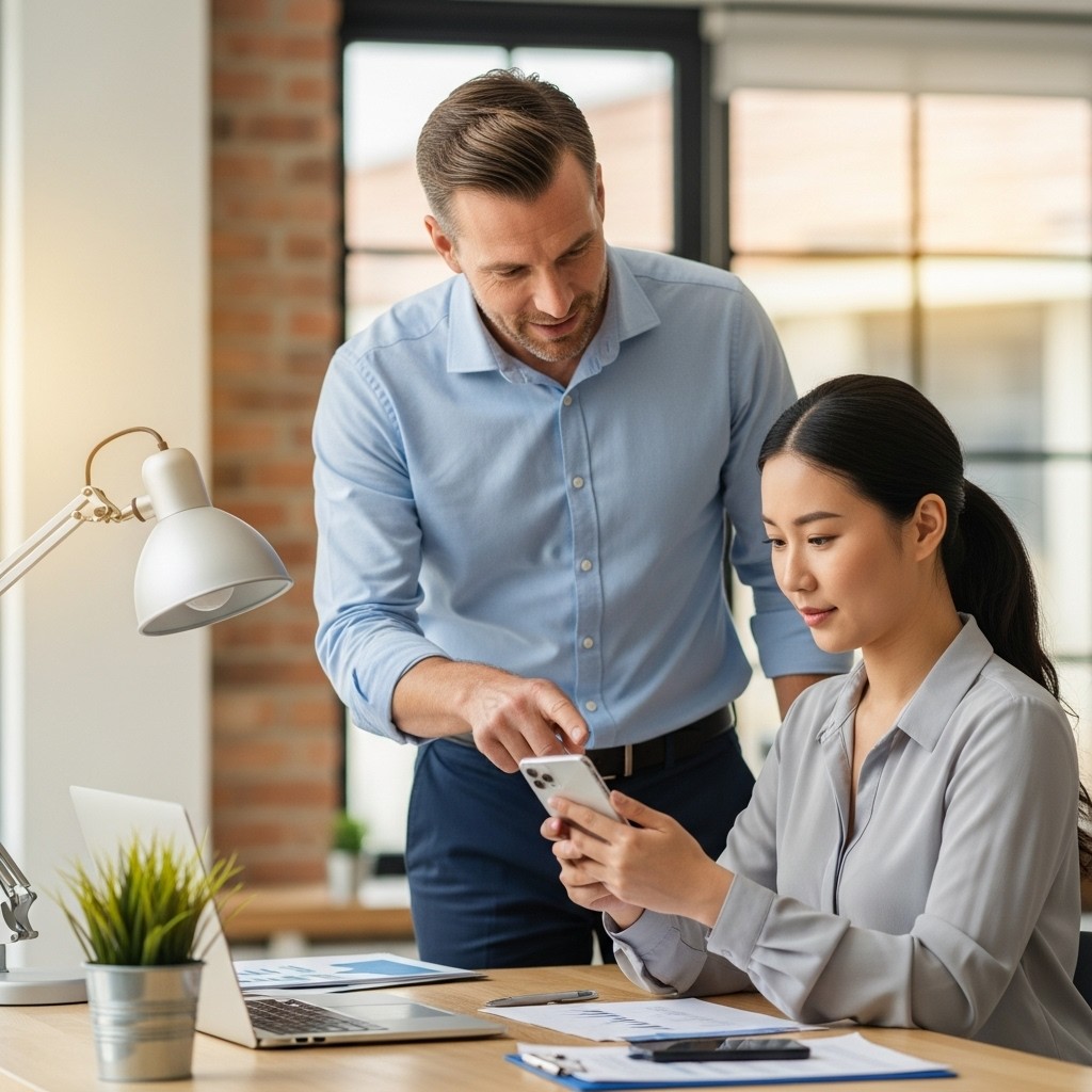 Consultant CyberIT aidant à configurer un smartphone