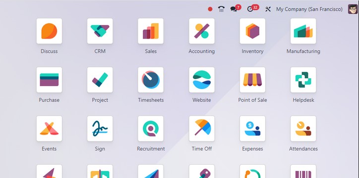 Tableau de bord de l'ERP Odoo