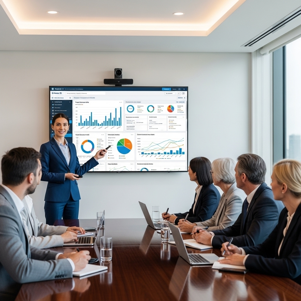 Consultant pr&eacute;sentant un tableau de bord Power BI